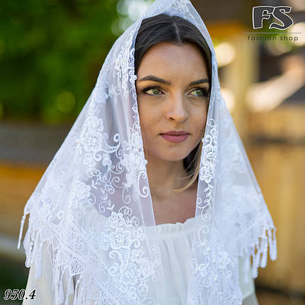 Весільний хустку Міла білий перли, фото 2