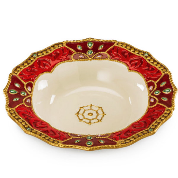 Кругле блюдо з різдвяної колекції Lamart 10/17288, червоний з золотом, 33 x 7 см, кераміка, фото 1