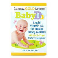 Вітамін D3 краплі для дітей 400 МЕ (Baby Vitamin D3 California Gold Nutrition) 10 мл термін: 10/27, фото 3