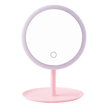 Настільне дзеркало W8 з LED підсвіткою | Кругле дзеркало для макіяжу Pink
