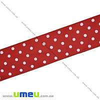 Репсовая лента в горошек, 40 мм, Красная темная, 1 м (LEN-022461)
