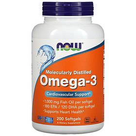 Жирні кислоти Омега-3 (Omega-3) NOW Foods,  200 капсул