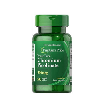 Піколінат хрому Puritan's Pride Chromium Picolinate 500 mcg Yeast Free 100 tabs, фото 1