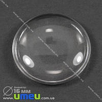 Кабошон стеклянный Линза круглая, 16 мм, Прозрачный, 1 шт (KAB-002646)