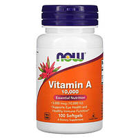 Витамин А (Vitamin A) 10 000 МЕ Now Foods 100 мягких таблеток