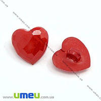 Пуговица пластиковая на ножке Сердце граненое, 14х14 мм, Красная, 1 шт (PUG-012912)