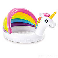 Дитячий надувний басейн Intex 57113 «Єдиноріг» з навісом і надувним дном, розмір 127 х 102 х 69 см, фото 3