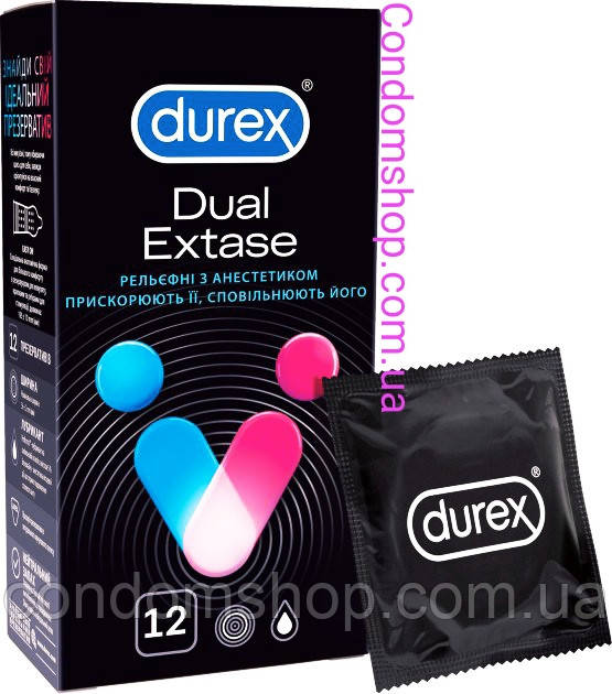 Презервативи Durex Dual Extase рельєфні 12 шт З аестетиком long love.