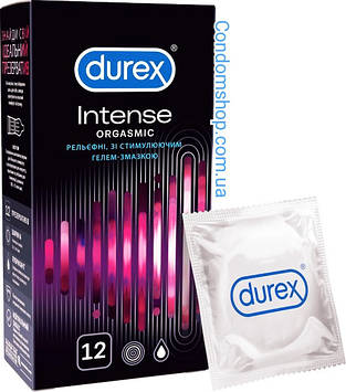 Презервативи Durex Intense Orgasmic з точками та ребрами, зі стимулювальним гелем - 12 штук