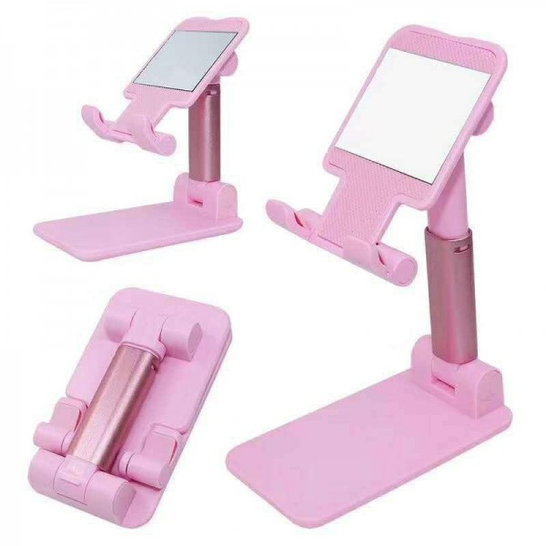 Складна підставка держатель для телефона, планшета Mobile Holder рожева з дзеркальцем