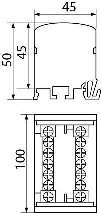Нульова шина АСКО-УКРЕМ VC-211 на DIN-рейку, 2 бруски по 11 отворів, латунь, фото 2