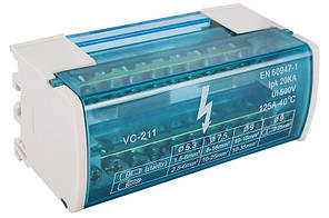 Нульова шина АСКО-УКРЕМ VC-211 на DIN-рейку, 2 бруски по 11 отворів, латунь, фото 3