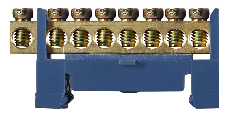 Нульова шина з ізолятором АСКО-УКРЕМ BC-508 6х9, 8 отворів, DIN-рейка, 63 А