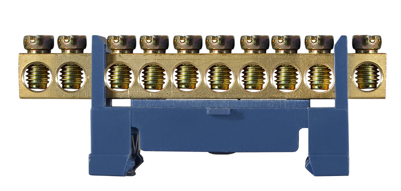 Нульова шина з ізолятором АСКО-УКРЕМ BC-510 на DIN-рейку, 10 отворів, латунь