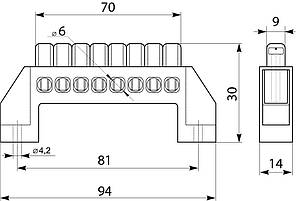 Нульова шина АСКО-УКРЕМ BC-6A з ізоляцією, 8 отворів, на DIN-рейку, фото 3