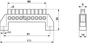 Нульова шина BC-6A 10 отворів (6*9) з ізоляцією для DIN-рейки, АСКО-УКРЕМ, фото 3