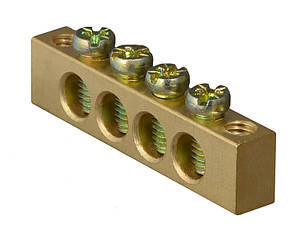 Нульова шина АСКО-УКРЕМ 4 отвори (6*9) для DIN-рейки, латунь, фото 1