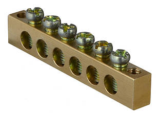 Нульовий шина 6 отворів (6*9) АСКО-УКРЕМ для DIN-рейки, латунь, фото 1