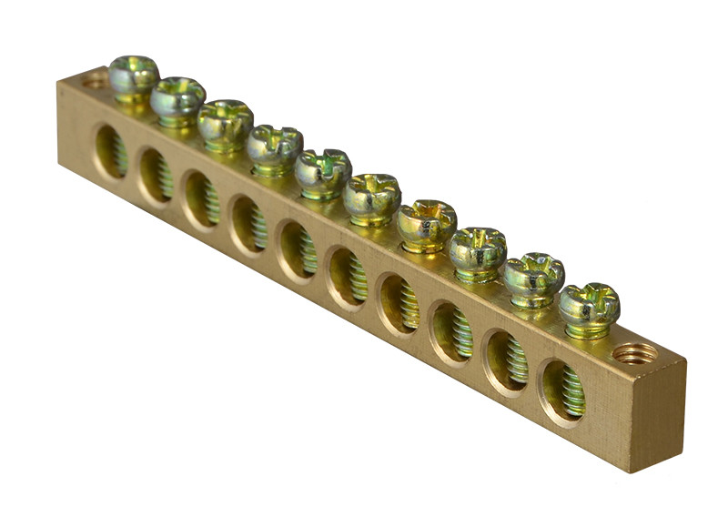 Нульовий шинопровід АСКО-УКРЕМ 10 отворів (6*9) для DIN-рейки, латунь