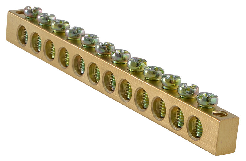 Нульова шина 12 отворів 6x9 АСКО-УКРЕМ для з'єднання провідників на DIN-рейку