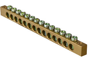 Нульова шина 14 отворів (6*9) АСКО-УКРЕМ для DIN-рейки, латунь, фото 1