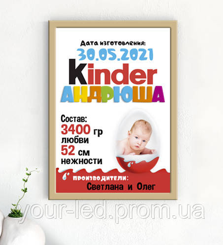 Дитяча метрика - kinder surprise А4(плакат/постер без рамки)
