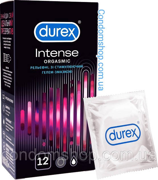 Презервативи Durex Intense Orgasmic з точками та ребрами, зі стимулювальним гелем - 12 шт.