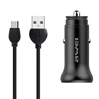 Автомобильное зарядное устройство на 2USB с кабелем MicroUSB Android 100см AWEI C-838 |2USB, 3.4A| Черный