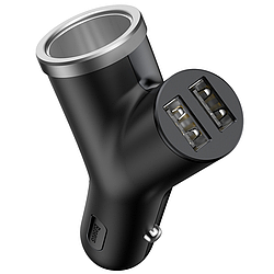 Автомобільний зарядний пристрій BASEUS Y type dual USB+cigarette lighter |2USB 2.4A| Чорний CCALL-YX01