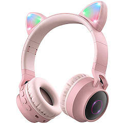 Бездротові блютус MP3 Навушники з Вушками з флешкою з підсвічуванням з мікрофоном HOCO W27 Рожеві