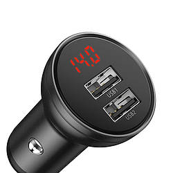 Автомобільний зарядний пристрій (автозарядка) BASEUS Digital Display Dual USB |2USB, 4.8 A, 24W| Чорний