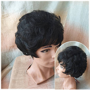 Перука кучерява пишна з термоволосся "П'ЄХА" чорний FLORA Dr -2