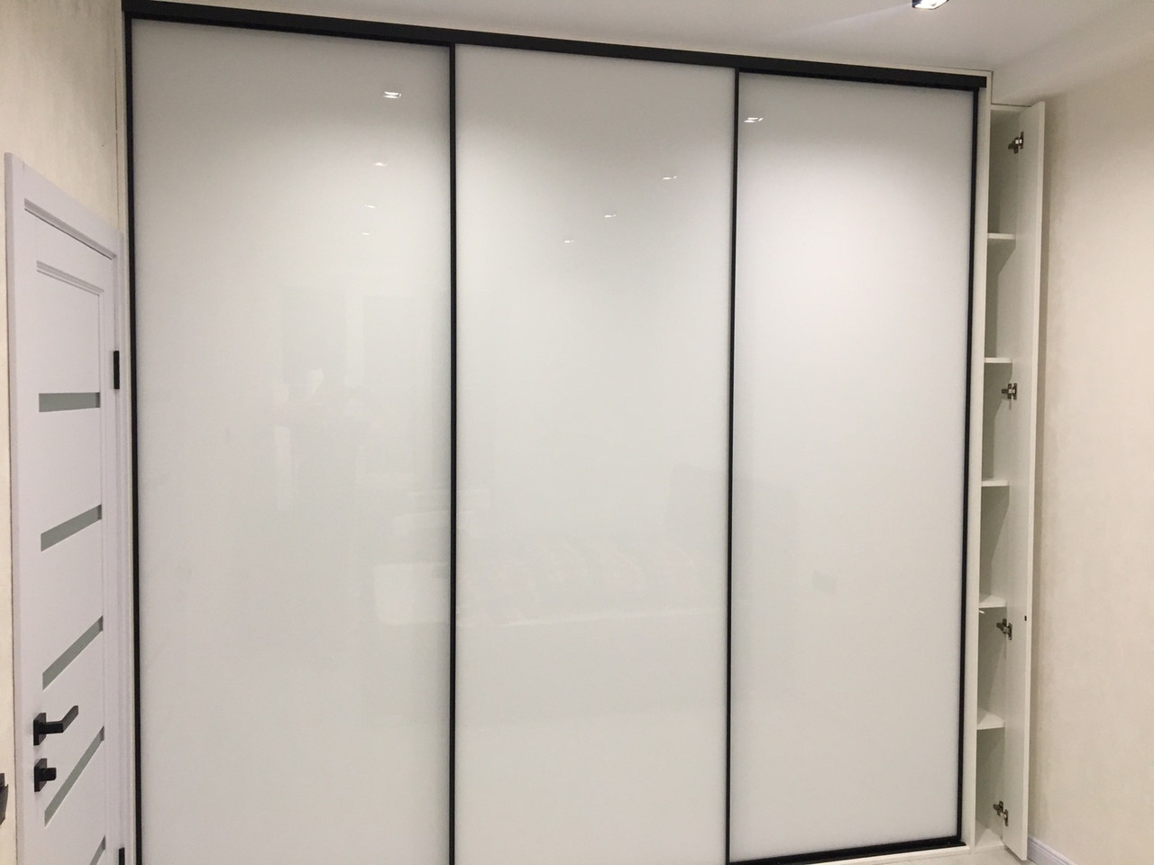 Шафа-купе з профілем Zola чорний браш + біле скло lacobel 9003