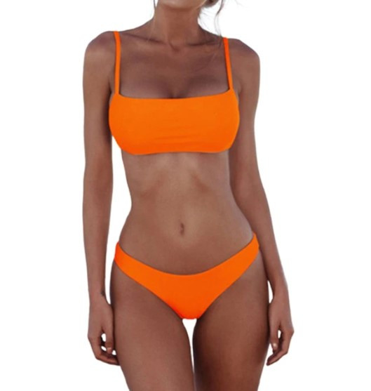 Купальник топіком жовтогарячий, купальник жовтогарячий роздільний, фото 1