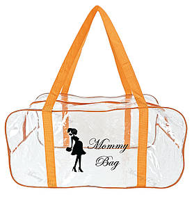 Велика прозора сумка в пологовий будинок для речей Mommy Bag р. L помаранчева Сумка для майбутніх мам