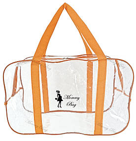 Сумка в пологовий будинок прозора помаранчева Mommy Bag р. M Допологова сумка для мами містка
