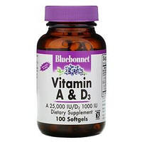 Витамины A и D3 Bluebonnet Nutrition 100 гелевых капсул