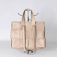 Плетеная женская сумка светлая бежевая деловая с двойными ручками сумочка бежевого цвета для ноутбука А4