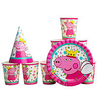 Набор детской одноразовой посуды розовый свинка пеппа