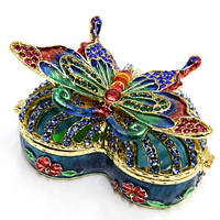 Шкатулка сувенир Бабочка на сердце со стразами