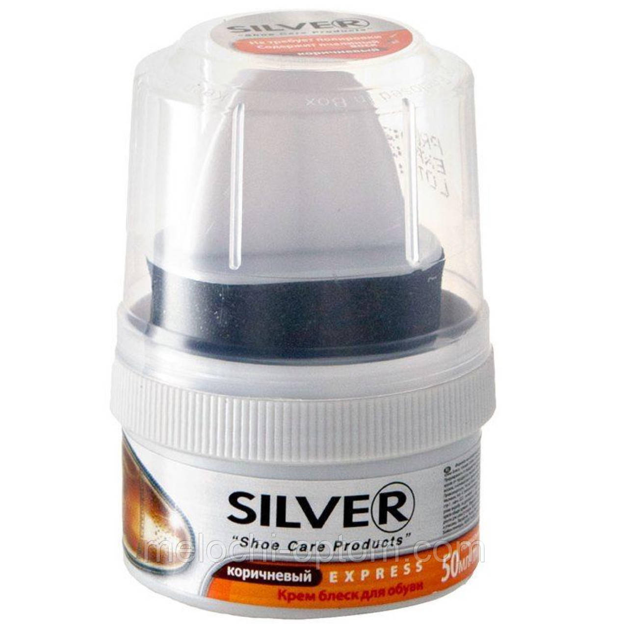 Крем-блиск для взуття SILVER 50ml коричневий з губкою