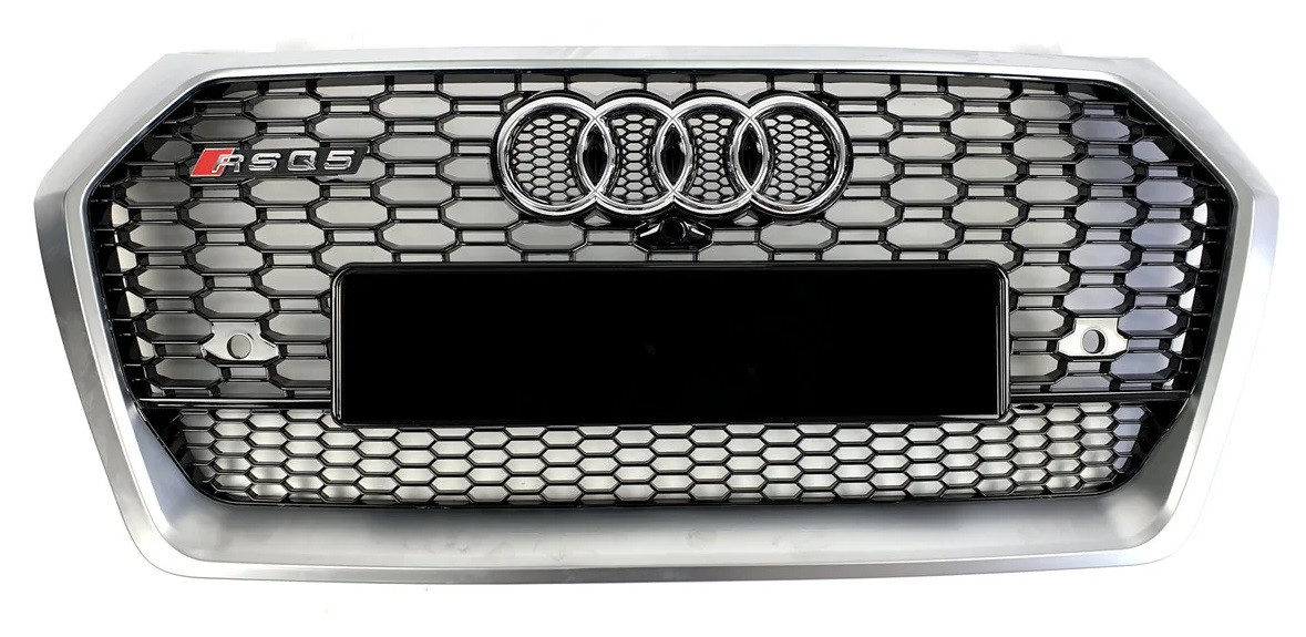Решітка радіатора Audi Q5 FY (17-20) стиль RSQ5 (рамка срібло + чорна сітка), фото 1