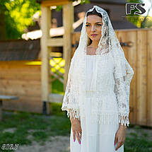 Весільний шарф Ліра кремовий з перлами, фото 2