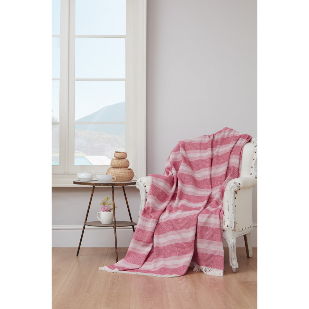 Плед-накидка Eponj Home - Denizli Kareli 190*220 Рожевий