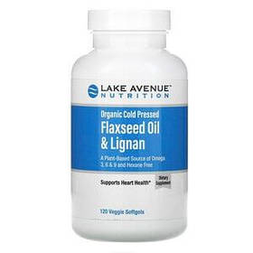 Органічна лляна олія з лігнанами (Flaxseed Oil & Lignan) Lake Avenue Nutrition, 120 капсул