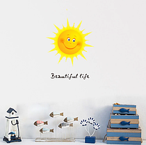 Вінілові наклейки на стіну, шафа в школу, дитсадок "сонце - Beautiful life" (30см*30см), фото 3