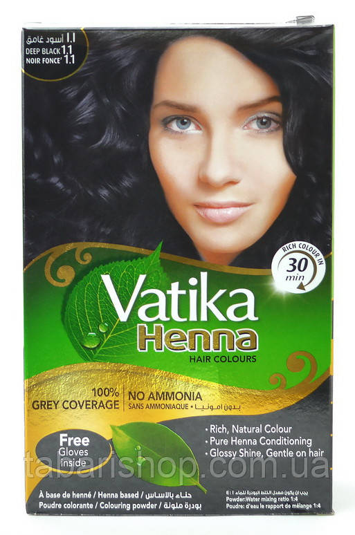 Фарба для волосся на основі хни Натуральний Чорний Vatika, 60г
