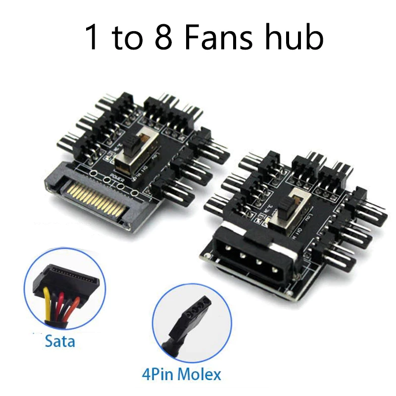 Переходник MOLEX/SATA на 8 кулеров 3 pin hub кулер fan, фото 1