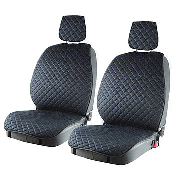 Накидки на сидіння з Алькантари чорні на передні Широкі прошитий синьою ниткою + 2 підголівники