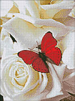 АМС-157. Бабочка и роза. Алмазная мозаика 30х40см